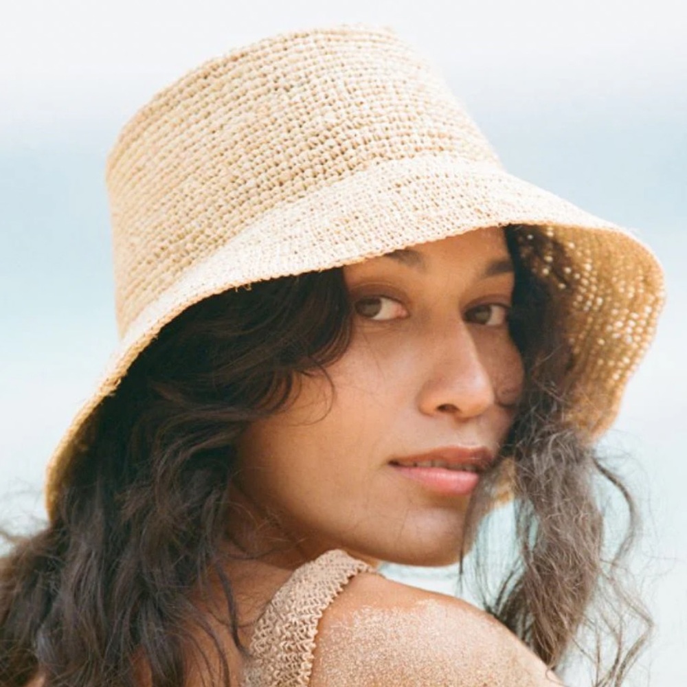 {Wyeth} Brand New Tali Raffia Packable Bucket Hat in Natural
